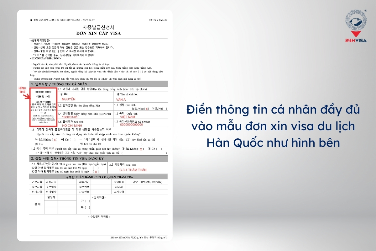 mẫu đơn xin Visa du lịch Hàn Quốc