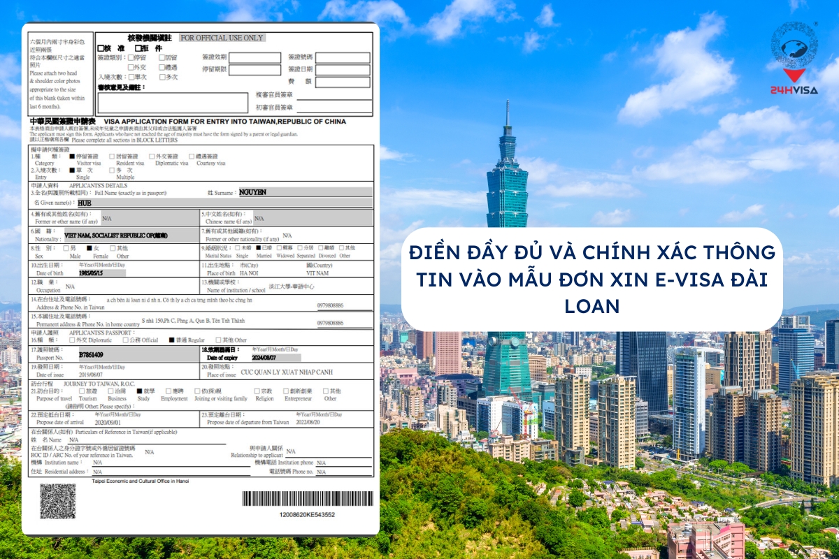 Điền thông tin vào mẫu đơn xin E-Visa Đài Loan