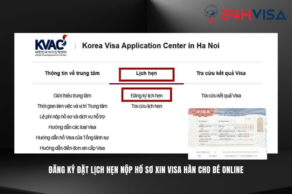 Đăng ký đặt lịch hẹn nộp hồ sơ xin Visa Hàn cho bé online