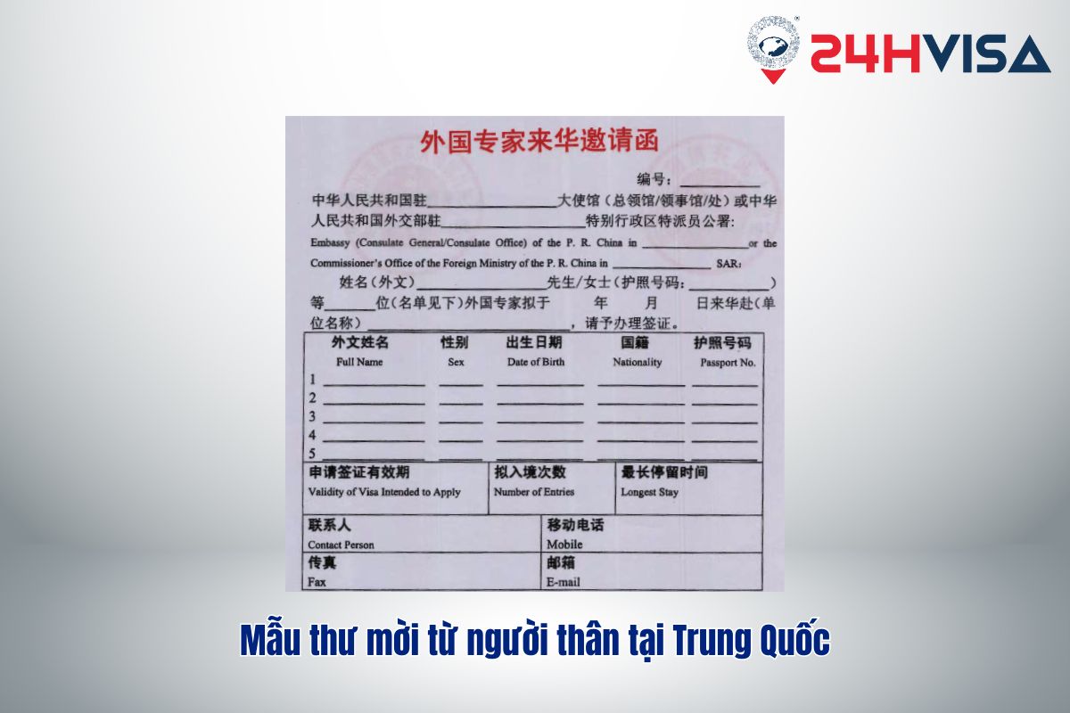 Đương đơn phải có thư mời từ người thân bên Trung Quốc