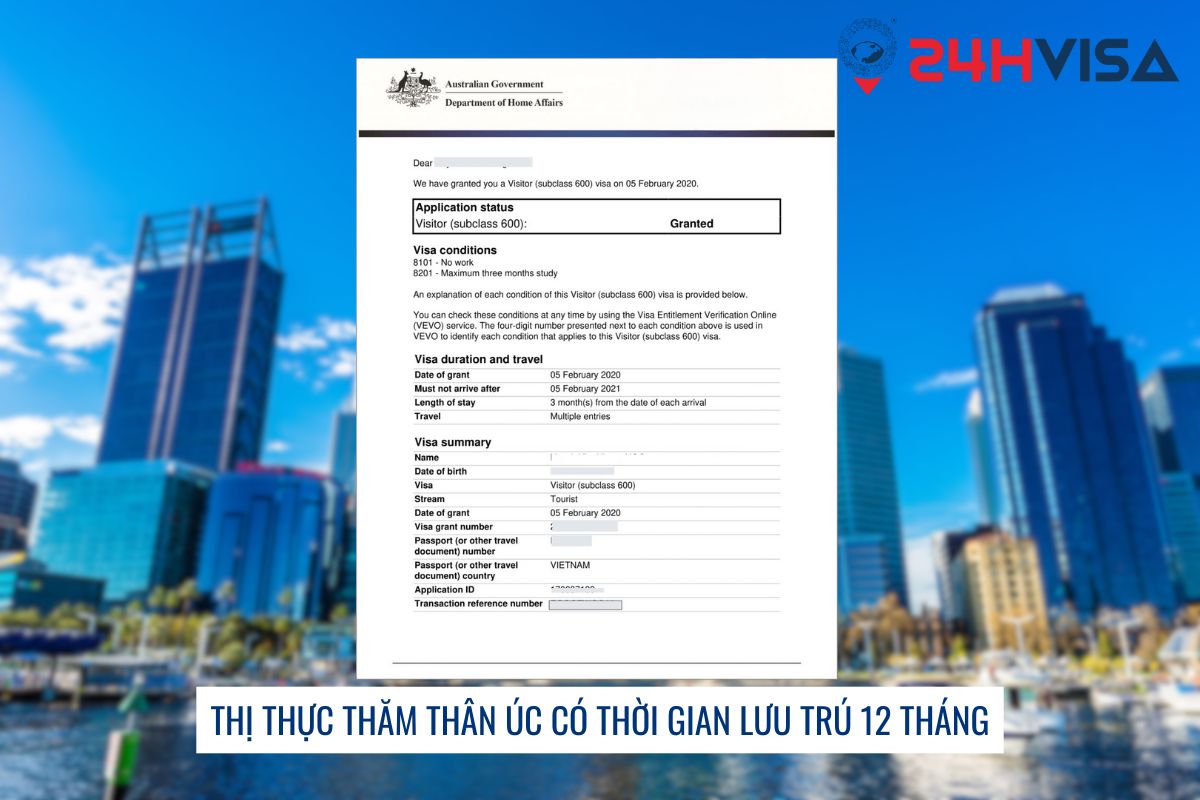 Thị thực thăm thân Úc có thời gian lưu trú 12 tháng