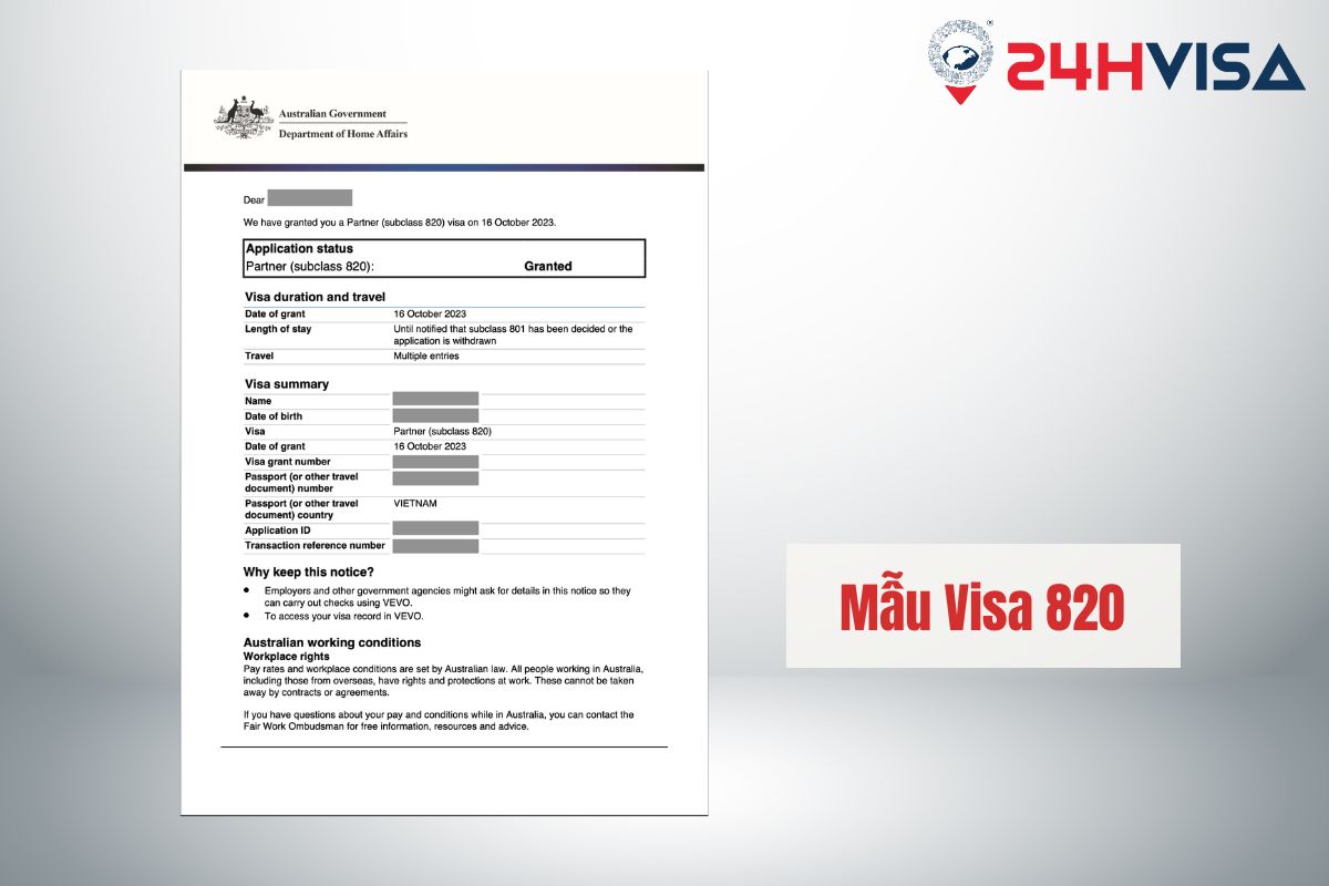 Kết quả Visa 820 đi kèm thông báo về kết quả Visa 801