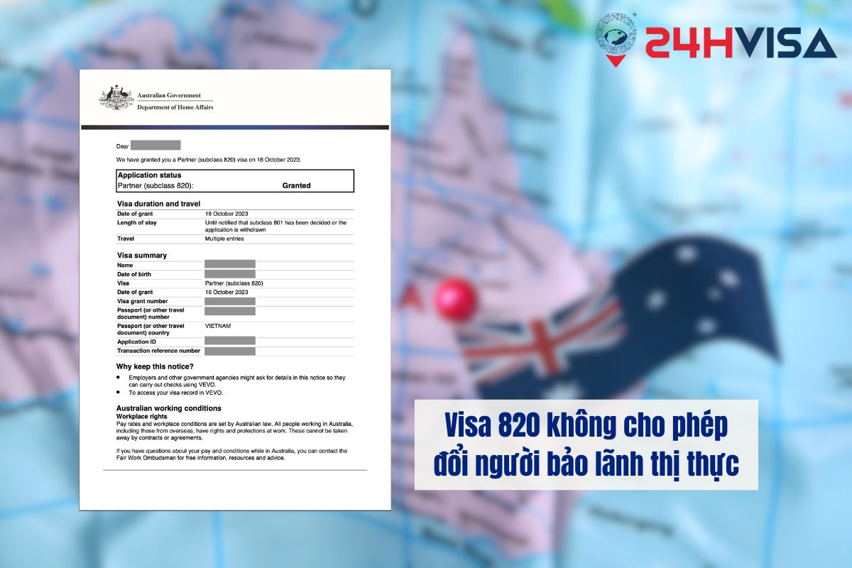 Visa 820 không cho phép đổi người bảo lãnh thị thực