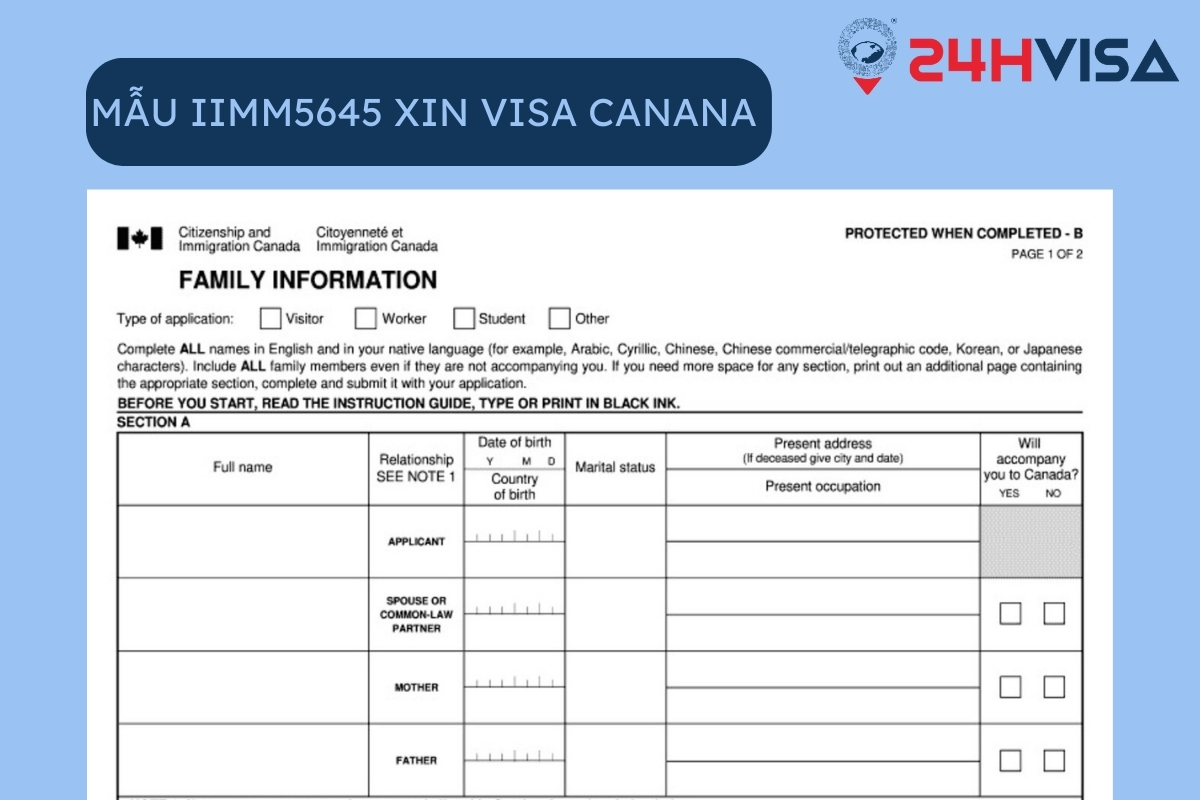 Mẫu tờ khai thông tin gia đình khi xin Visa Canada IIMM5645