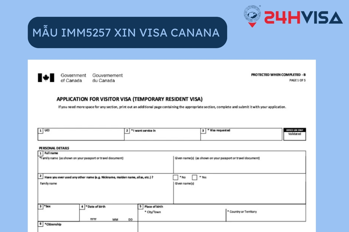 Mẫu tờ khai xin Visa Canada IMM5257